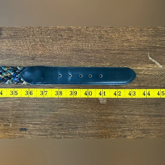 Vintage Leather and Silk Braided Women's Belt in Blue and Gold - Picture 8 of 11